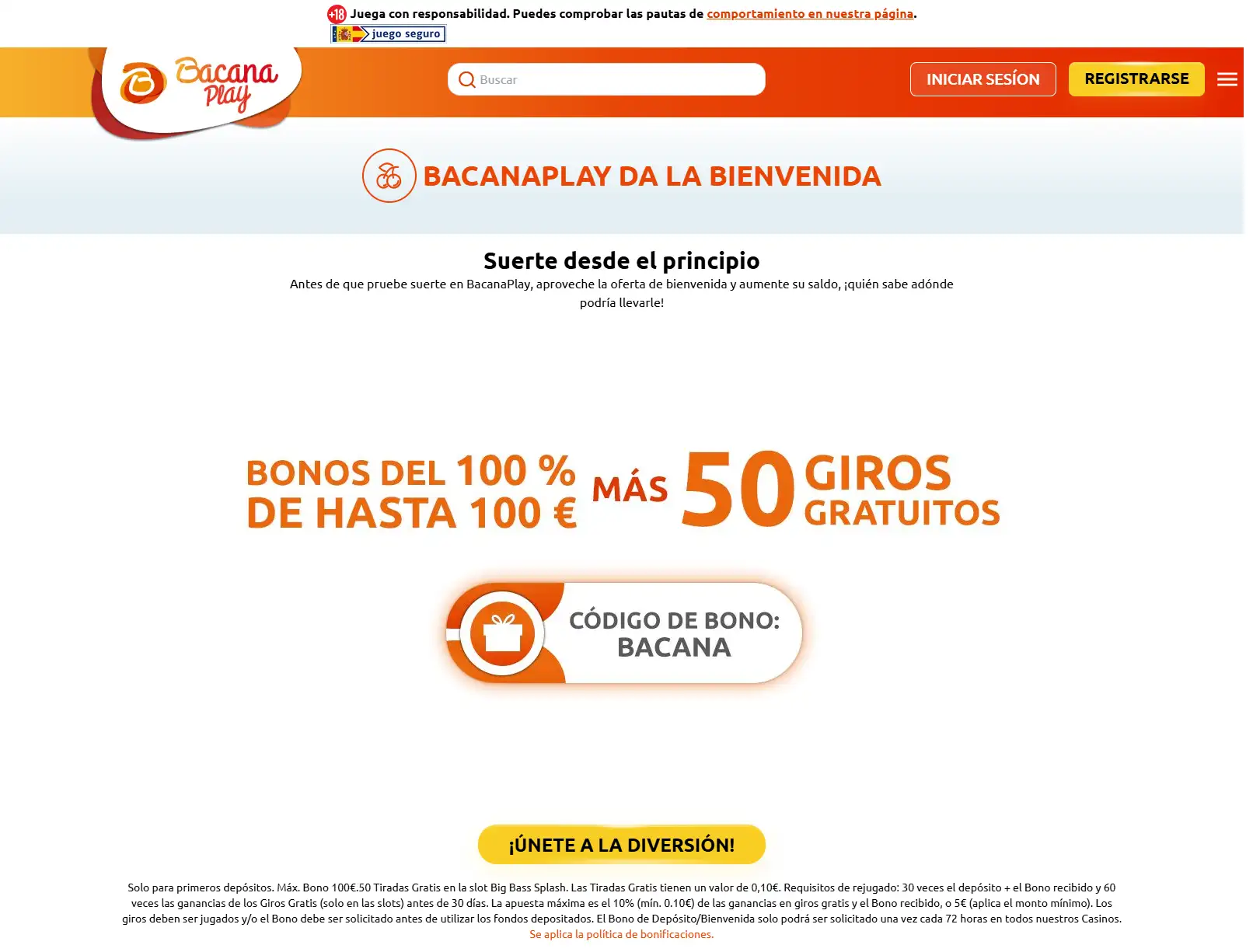 Oferta oficial del bono de bienvenida de BacanaPlay con sus condiciones principales