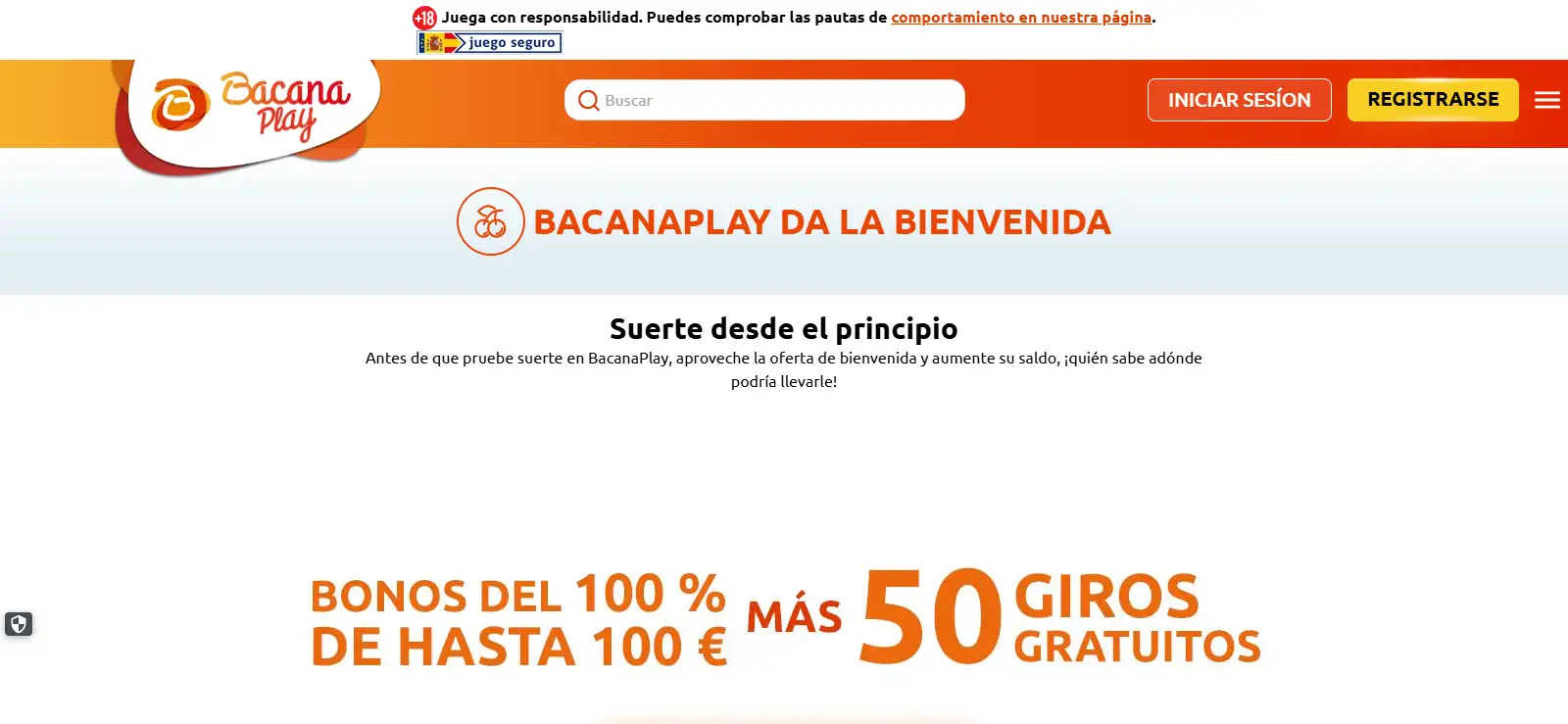 Captura real de la oferta de bienvenida de BacanaPlay España